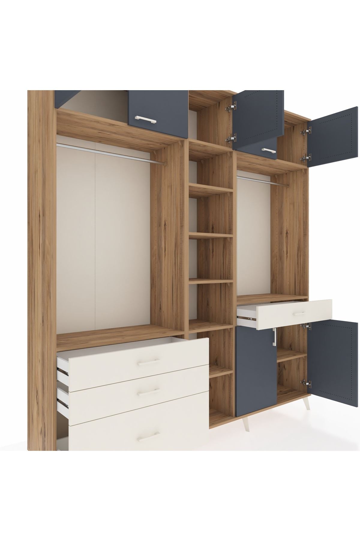 Hyperion Dolap 11 Raflı 4 Çekmeceli 2 Askılı 220x44x243 Çam-Antrasit/Aytaşı