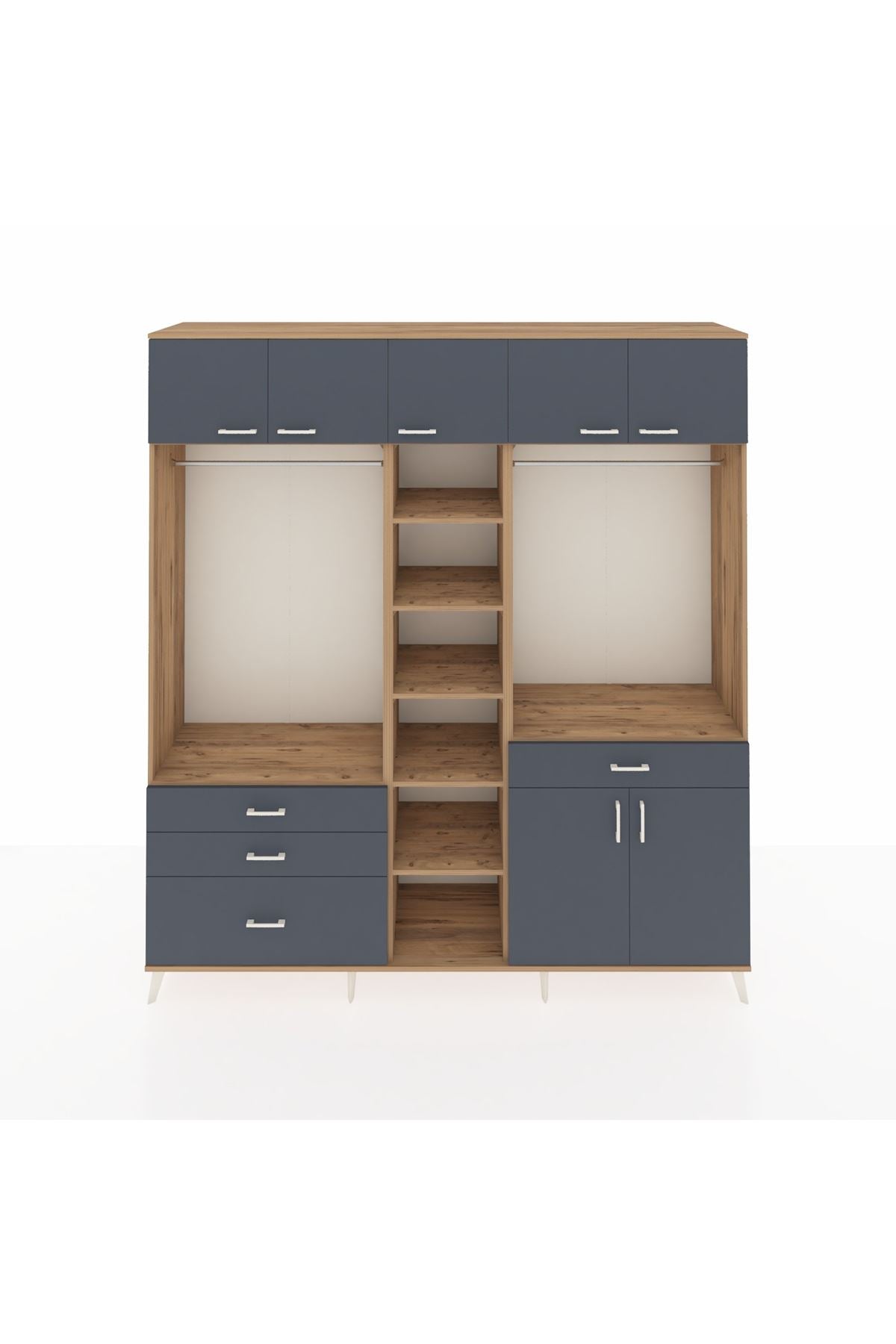 Hyperion Gardrop 11 Raflı 4 Çekmeceli 2 Askılı 220x44x243 Çam-Antrasit/Antrasit