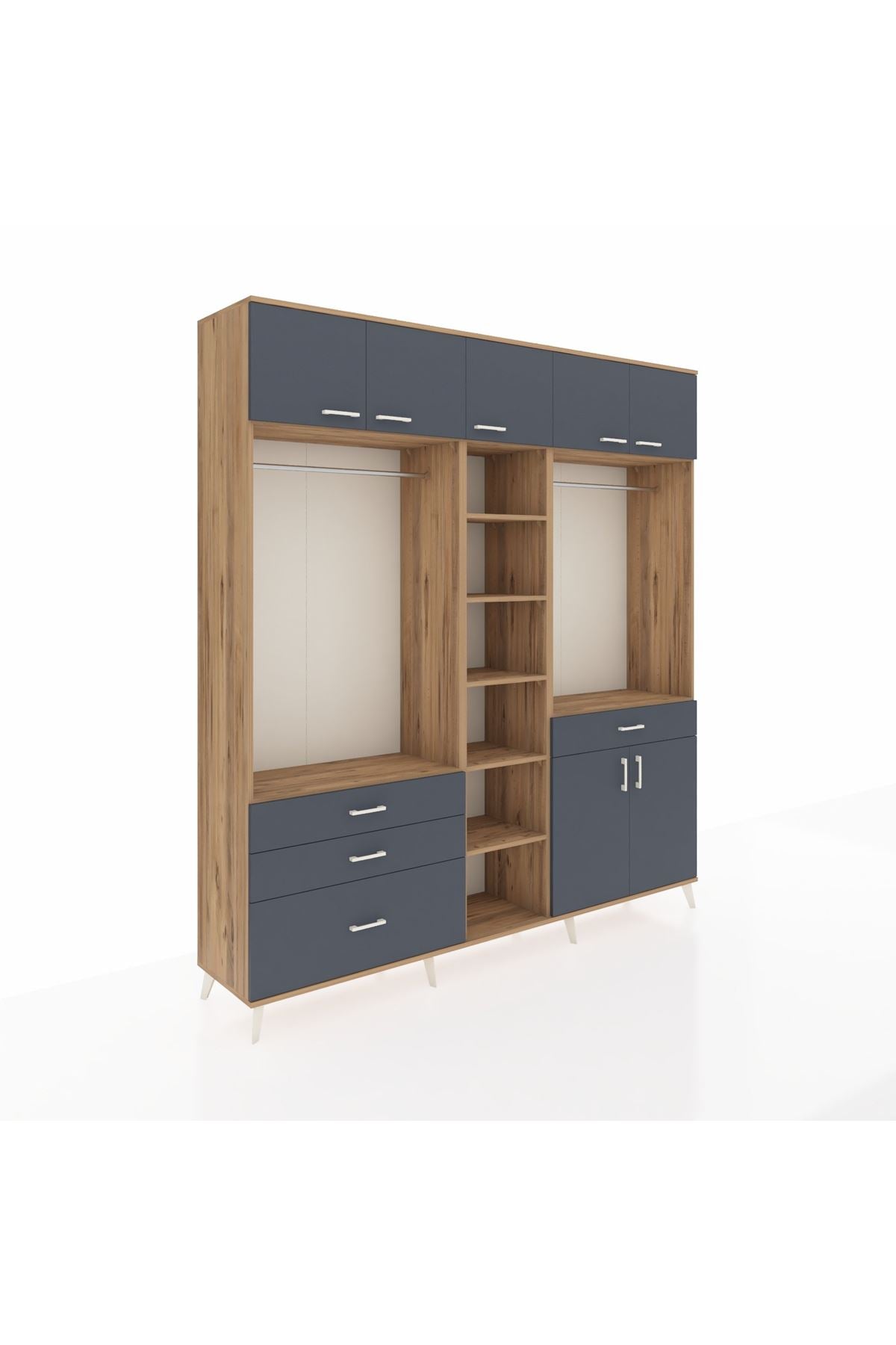 Hyperion Gardrop 11 Raflı 4 Çekmeceli 2 Askılı 220x44x243 Çam-Antrasit/Antrasit