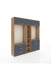 Hyperion Gardrop 11 Raflı 4 Çekmeceli 2 Askılı 220x44x243 Çam-Antrasit/Antrasit