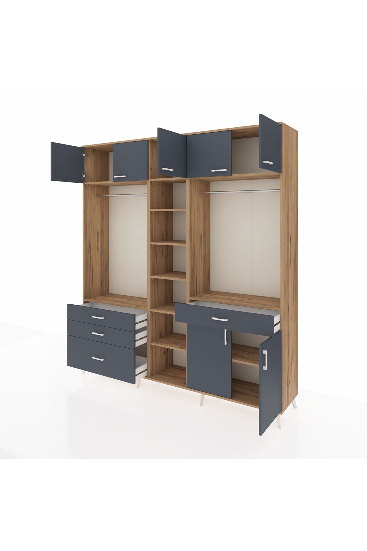 Hyperion Gardrop 11 Raflı 4 Çekmeceli 2 Askılı 220x44x243 Çam-Antrasit/Antrasit