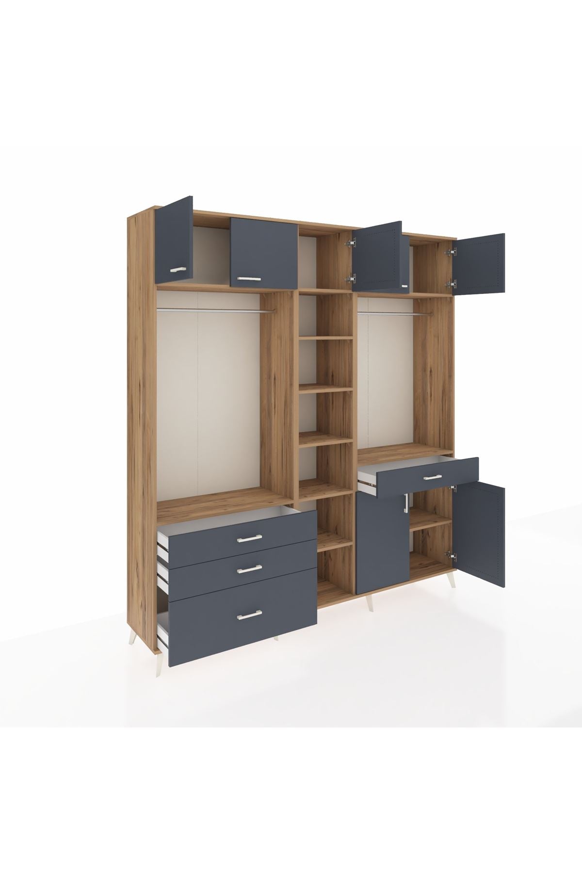 Hyperion Gardrop 11 Raflı 4 Çekmeceli 2 Askılı 220x44x243 Çam-Antrasit/Antrasit