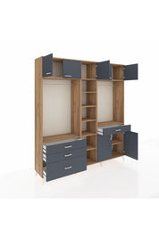 Hyperion Gardrop 11 Raflı 4 Çekmeceli 2 Askılı 220x44x243 Çam-Antrasit/Antrasit