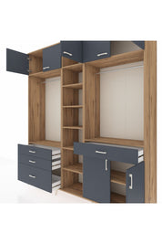 Hyperion Gardrop 11 Raflı 4 Çekmeceli 2 Askılı 220x44x243 Çam-Antrasit/Antrasit