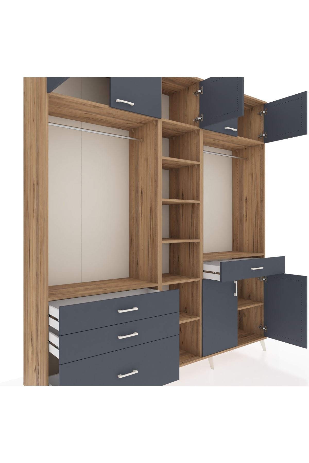 Hyperion Gardrop 11 Raflı 4 Çekmeceli 2 Askılı 220x44x243 Çam-Antrasit/Antrasit