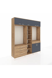 Hyperion Dolap 11 Raflı 4 Çekmeceli 2 Askılı 220x44x243 Çam-Antrasit/Çam
