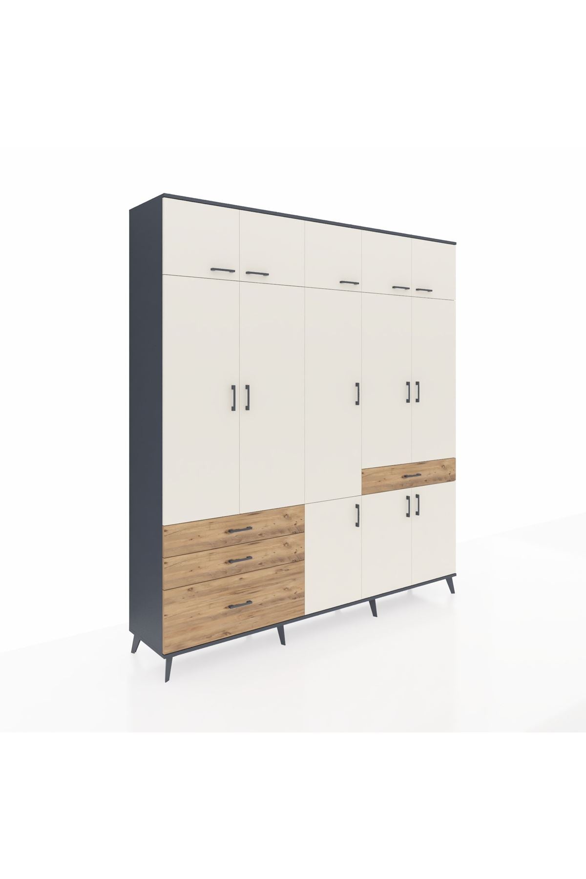 Hyperion Dolap 8 Raflı 4 Çekmeceli 3 Askılı 220x44x243 - S553M058V15B