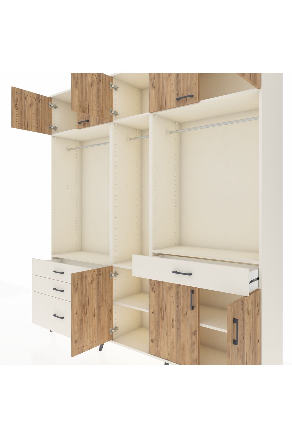 Hyperion Dolap 8 Raflı 4 Çekmeceli 3 Askılı 220x44x243 Aytaşı-Çam/Aytaşı