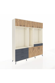 Hyperion Dolap 8 Raflı 4 Çekmeceli 3 Askılı 220x44x243 Aytaşı-Çam/Antrasit