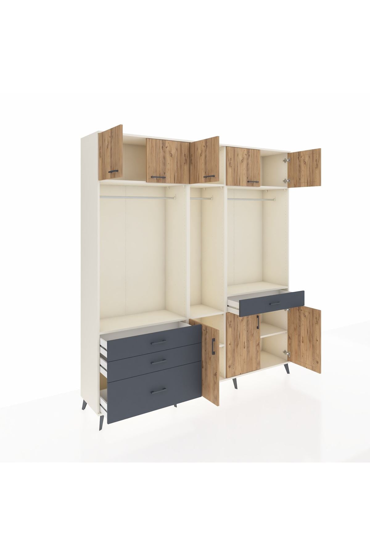 Hyperion Dolap 8 Raflı 4 Çekmeceli 3 Askılı 220x44x243 Aytaşı-Çam/Antrasit