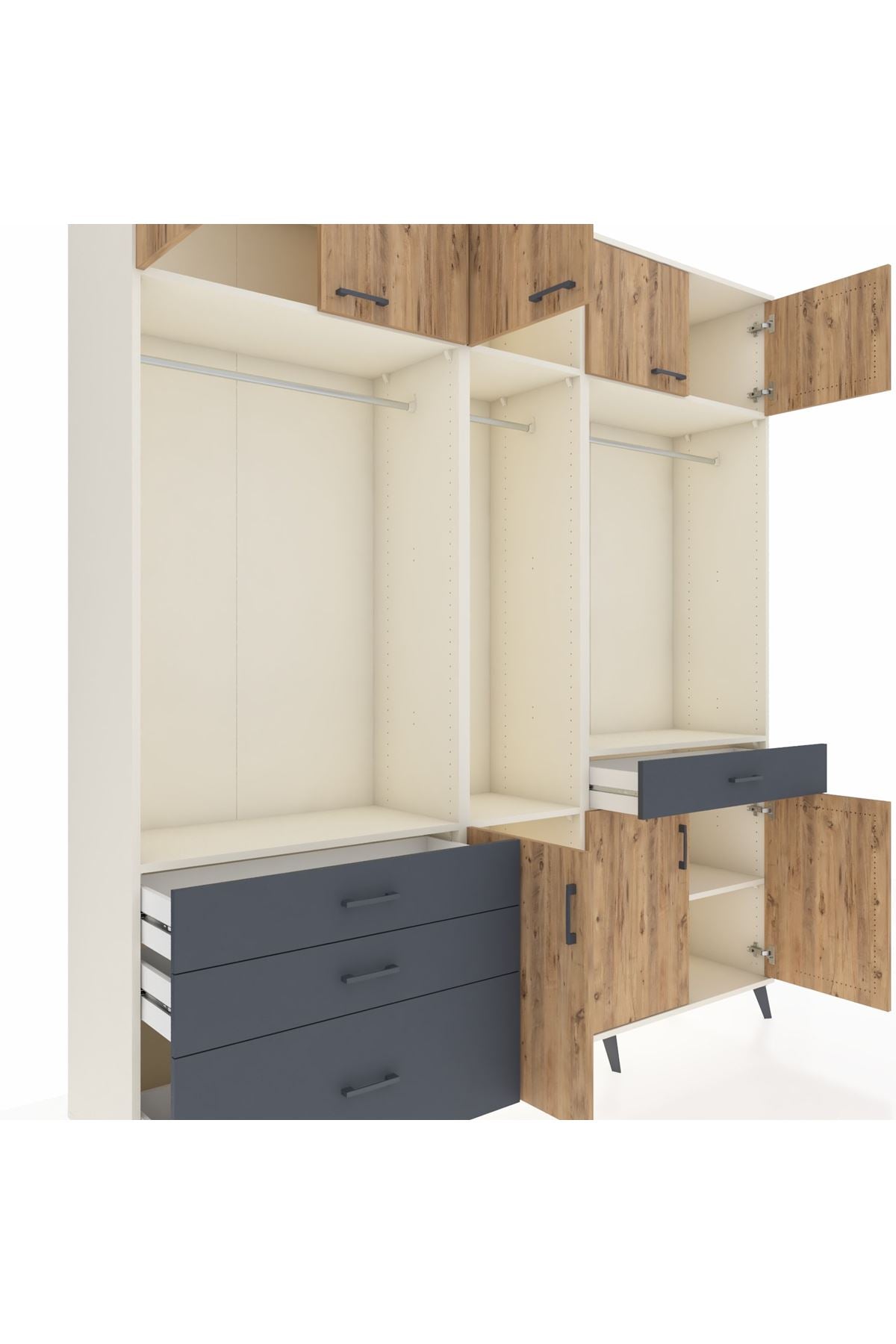 Hyperion Dolap 8 Raflı 4 Çekmeceli 3 Askılı 220x44x243 Aytaşı-Çam/Antrasit