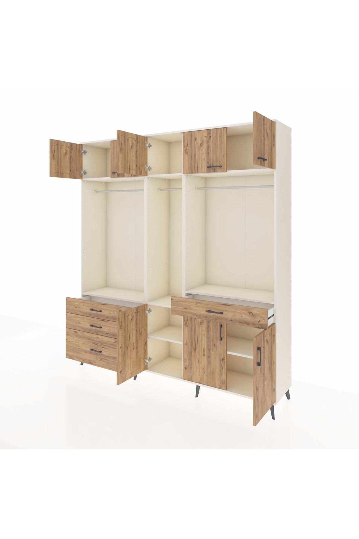 Hyperion Gardrop 8 Raflı 4 Çekmeceli 3 Askılı 220x44x243 Aytaşı-Çam/Çam