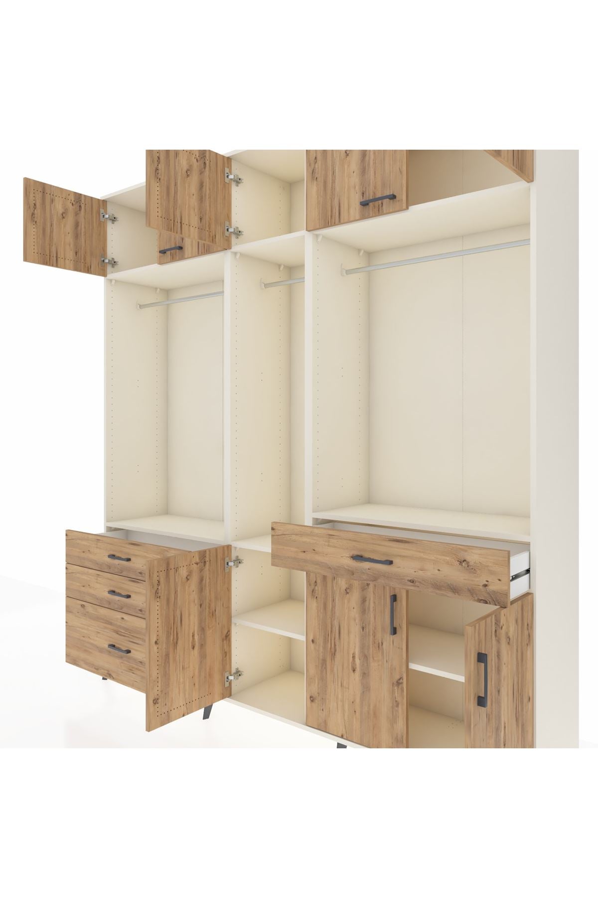 Hyperion Gardrop 8 Raflı 4 Çekmeceli 3 Askılı 220x44x243 Aytaşı-Çam/Çam