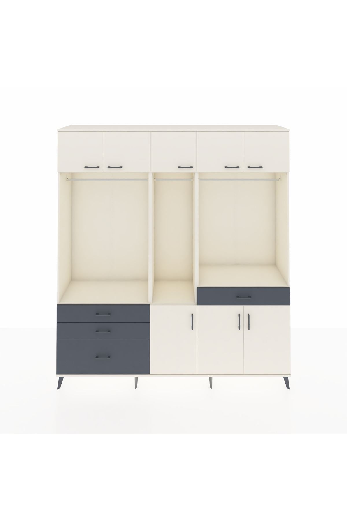 Hyperion Dolap 8 Raflı 4 Çekmeceli 3 Askılı 220x44x243 Aytaşı-Aytaşı/Antrasit