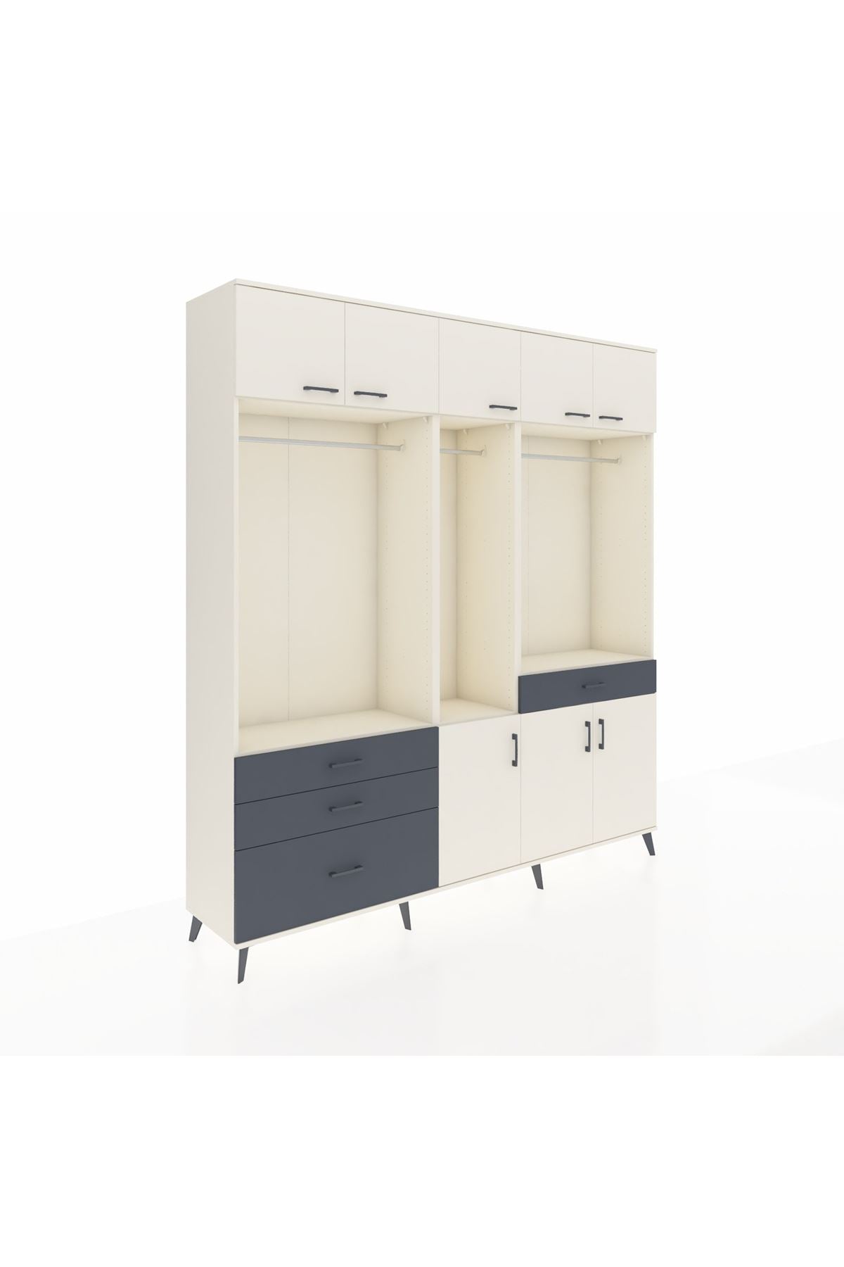 Hyperion Dolap 8 Raflı 4 Çekmeceli 3 Askılı 220x44x243 Aytaşı-Aytaşı/Antrasit