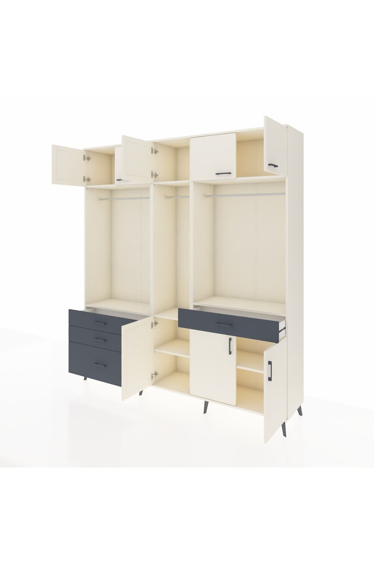 Hyperion Dolap 8 Raflı 4 Çekmeceli 3 Askılı 220x44x243 Aytaşı-Aytaşı/Antrasit