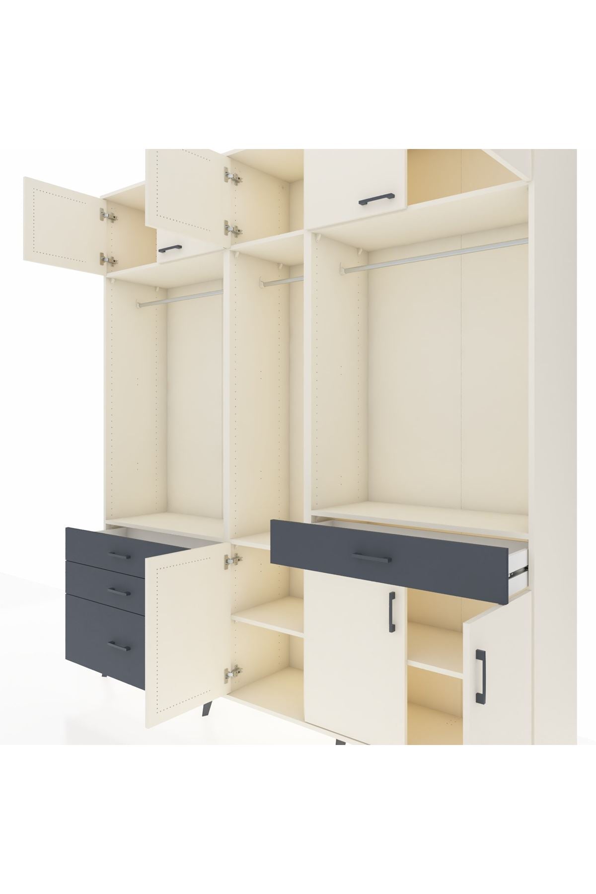 Hyperion Dolap 8 Raflı 4 Çekmeceli 3 Askılı 220x44x243 Aytaşı-Aytaşı/Antrasit