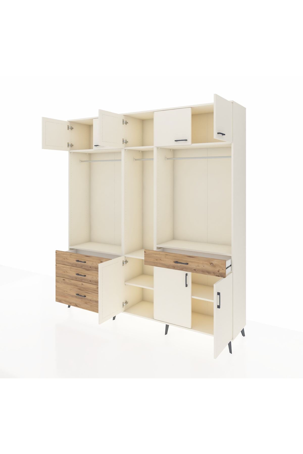 Hyperion Dolap 8 Raflı 4 Çekmeceli 3 Askılı 220x44x243 Aytaşı-Aytaşı/Çam