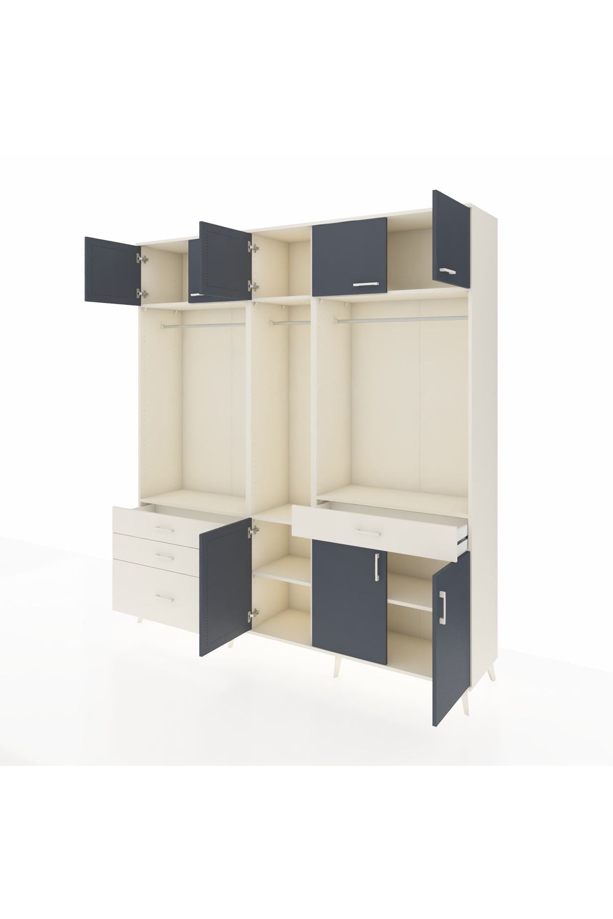 Hyperion Dolap 8 Raflı 4 Çekmeceli 3 Askılı 220x44x243 Aytaşı-Antrasit/Aytaşı