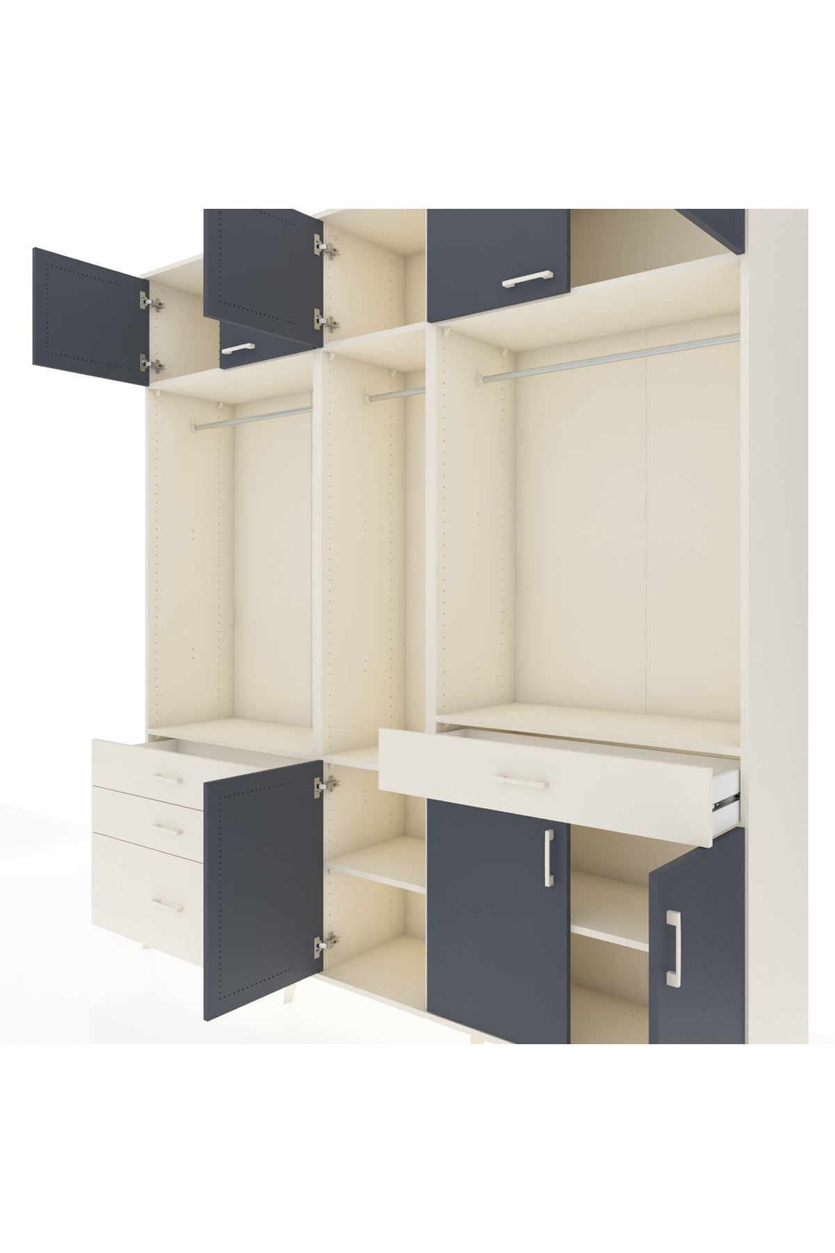 Hyperion Dolap 8 Raflı 4 Çekmeceli 3 Askılı 220x44x243 Aytaşı-Antrasit/Aytaşı