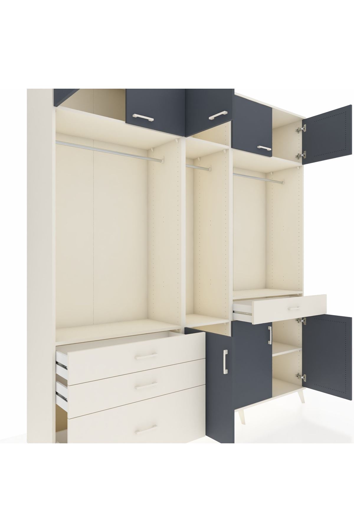 Hyperion Dolap 8 Raflı 4 Çekmeceli 3 Askılı 220x44x243 Aytaşı-Antrasit/Aytaşı