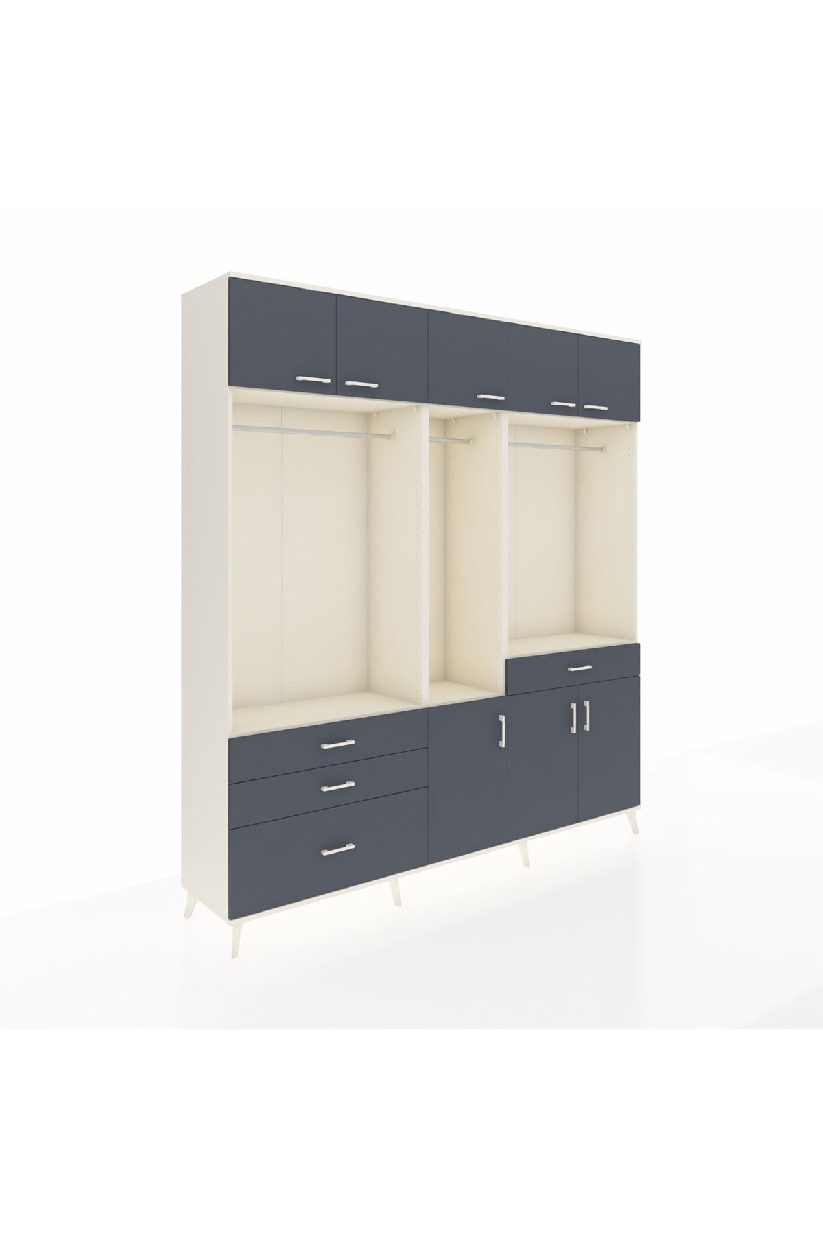 Hyperion Gardrop 8 Raflı 4 Çekmeceli 3 Askılı 220x44x243 Aytaşı-Antrasit/Antrasit