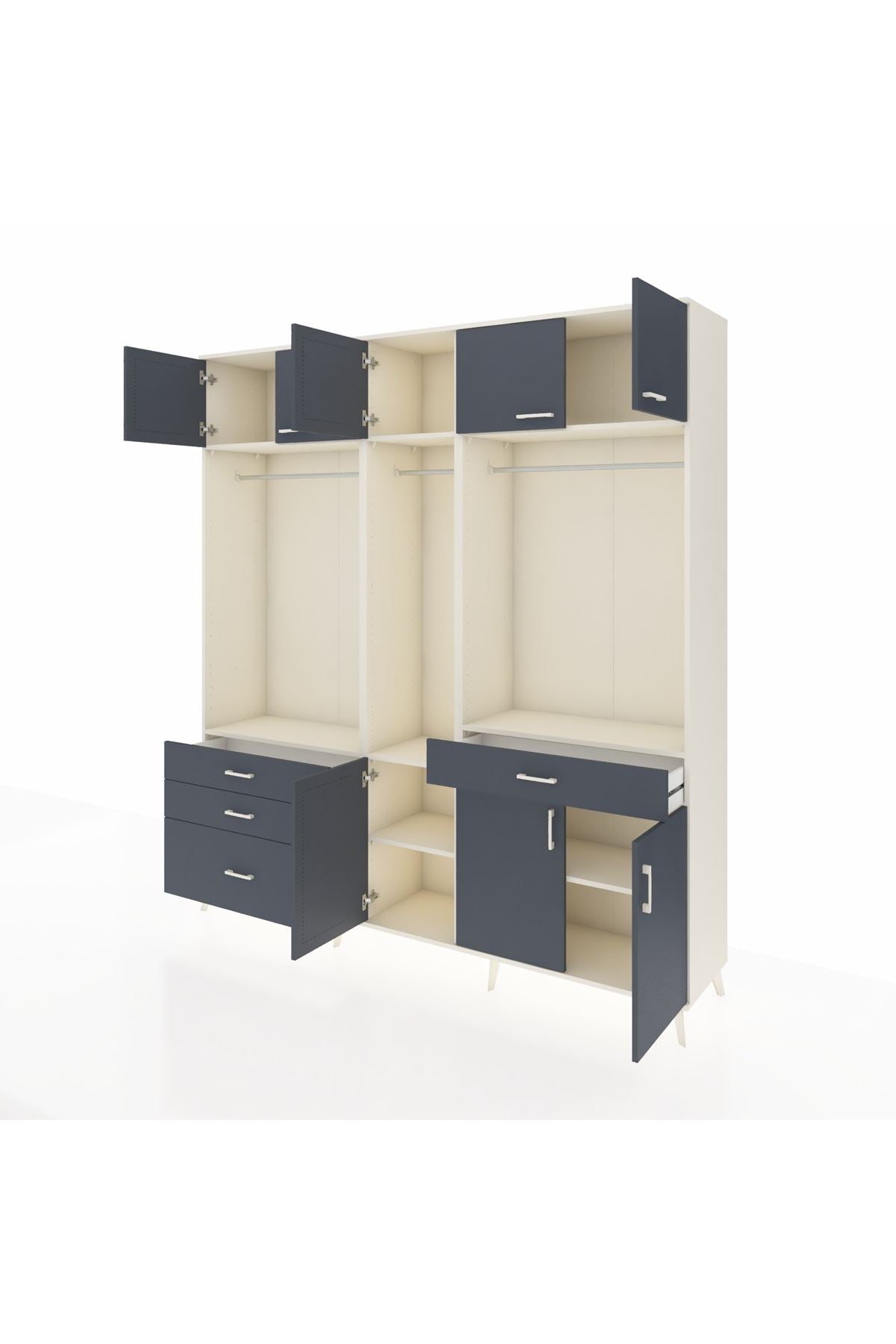 Hyperion Gardrop 8 Raflı 4 Çekmeceli 3 Askılı 220x44x243 Aytaşı-Antrasit/Antrasit