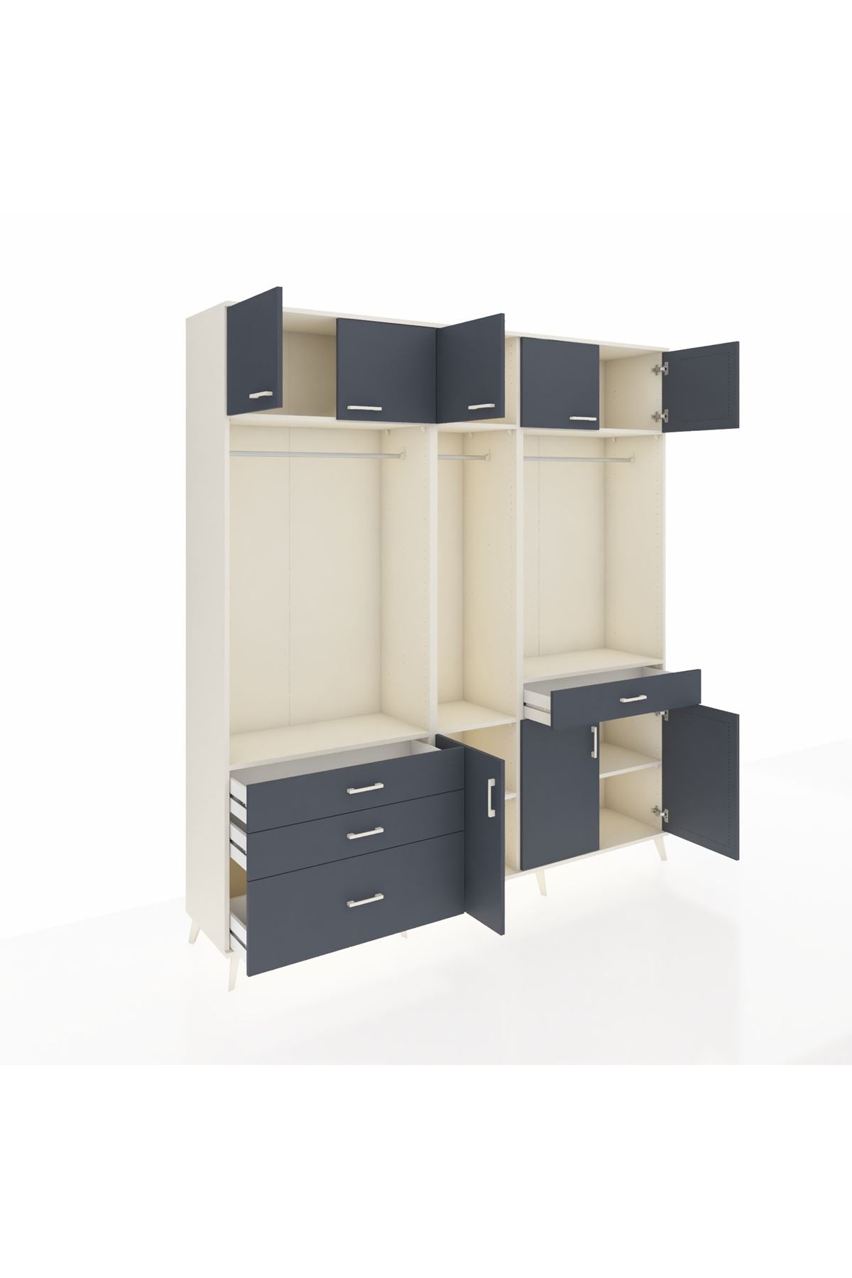 Hyperion Gardrop 8 Raflı 4 Çekmeceli 3 Askılı 220x44x243 Aytaşı-Antrasit/Antrasit