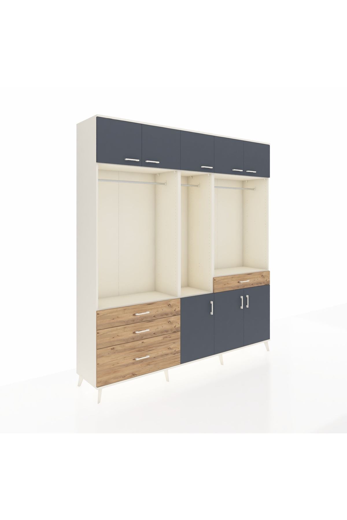 Hyperion Dolap 8 Raflı 4 Çekmeceli 3 Askılı 220x44x243 Aytaşı-Antrasit/Çam