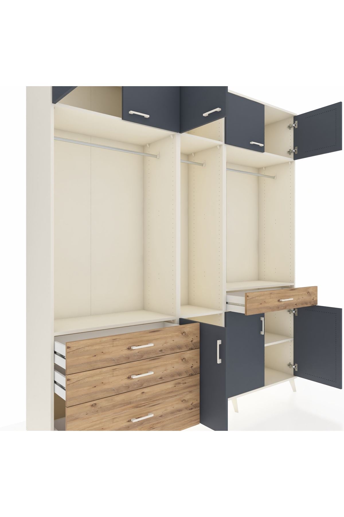 Hyperion Dolap 8 Raflı 4 Çekmeceli 3 Askılı 220x44x243 Aytaşı-Antrasit/Çam