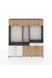 Hyperion Dolap 8 Raflı 4 Çekmeceli 3 Askılı 220x44x243 Antrasit-Çam/Aytaşı