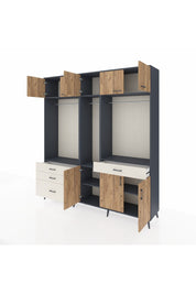 Hyperion Dolap 8 Raflı 4 Çekmeceli 3 Askılı 220x44x243 Antrasit-Çam/Aytaşı