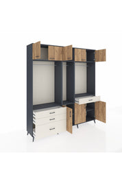 Hyperion Dolap 8 Raflı 4 Çekmeceli 3 Askılı 220x44x243 Antrasit-Çam/Aytaşı