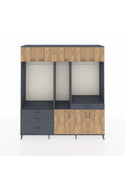 Hyperion Dolap 8 Raflı 4 Çekmeceli 3 Askılı 220x44x243 Antrasit-Çam/Antrasit