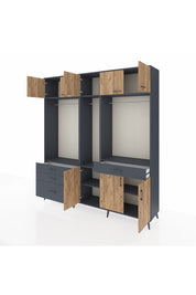 Hyperion Dolap 8 Raflı 4 Çekmeceli 3 Askılı 220x44x243 Antrasit-Çam/Antrasit