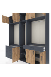 Hyperion Dolap 8 Raflı 4 Çekmeceli 3 Askılı 220x44x243 Antrasit-Çam/Antrasit