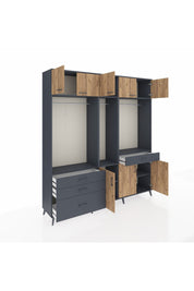 Hyperion Dolap 8 Raflı 4 Çekmeceli 3 Askılı 220x44x243 Antrasit-Çam/Antrasit