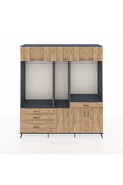 Hyperion Gardrop 8 Raflı 4 Çekmeceli 3 Askılı 220x44x243 Antrasit-Çam/Çam