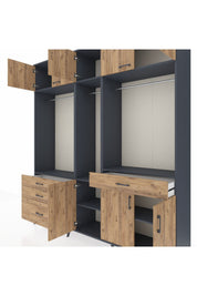 Hyperion Gardrop 8 Raflı 4 Çekmeceli 3 Askılı 220x44x243 Antrasit-Çam/Çam