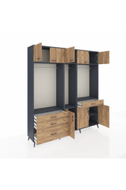 Hyperion Gardrop 8 Raflı 4 Çekmeceli 3 Askılı 220x44x243 Antrasit-Çam/Çam