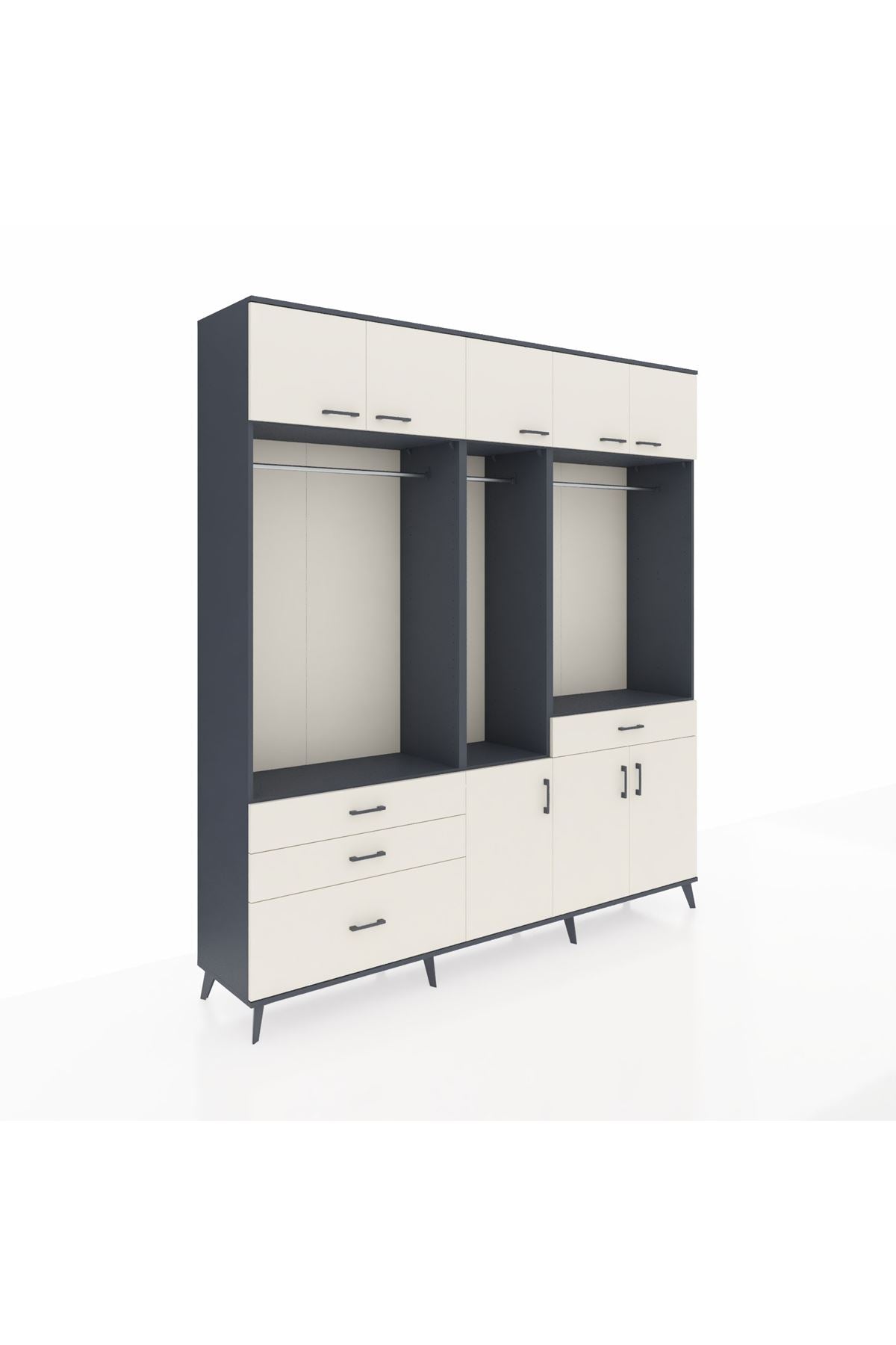 Hyperion Gardrop 8 Raflı 4 Çekmeceli 3 Askılı 220x44x243 Antrasit-Aytaşı/Aytaşı