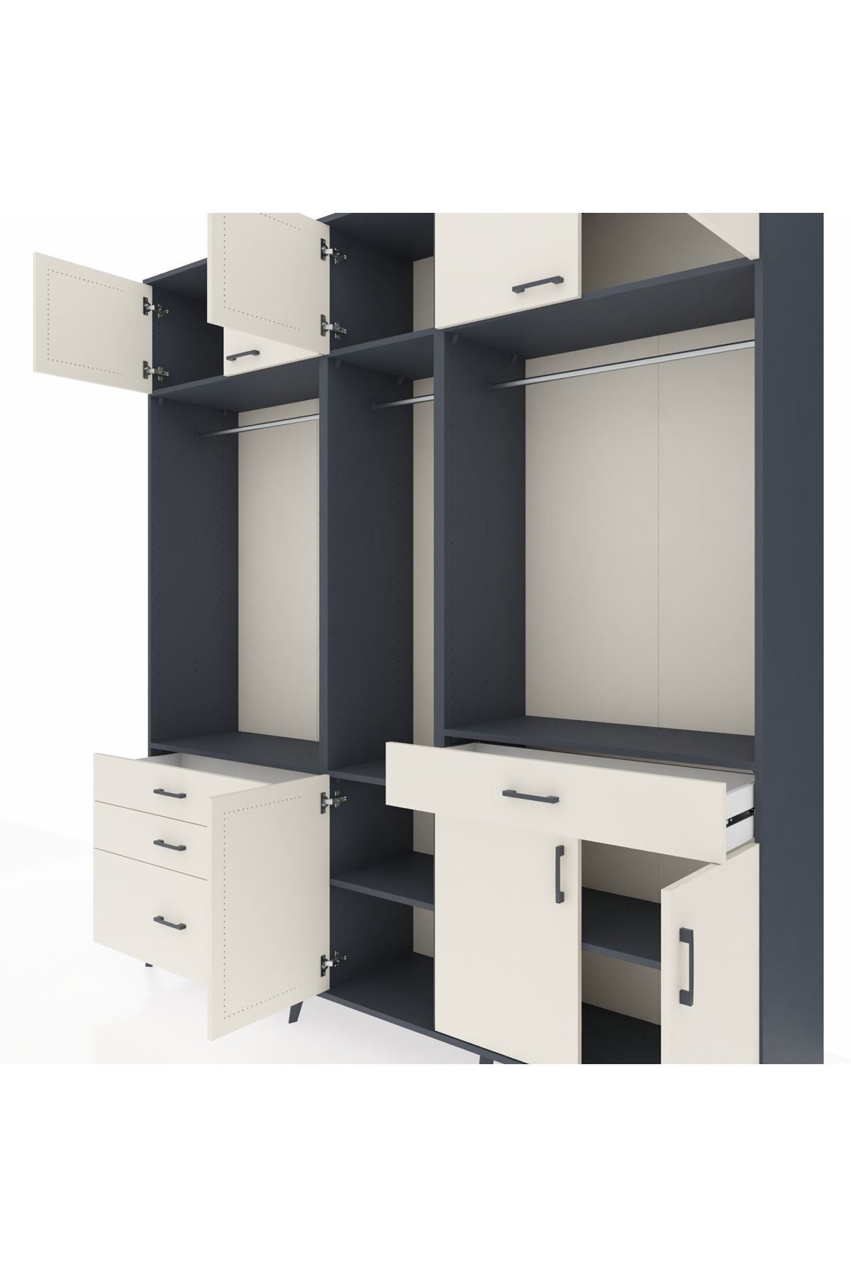 Hyperion Gardrop 8 Raflı 4 Çekmeceli 3 Askılı 220x44x243 Antrasit-Aytaşı/Aytaşı