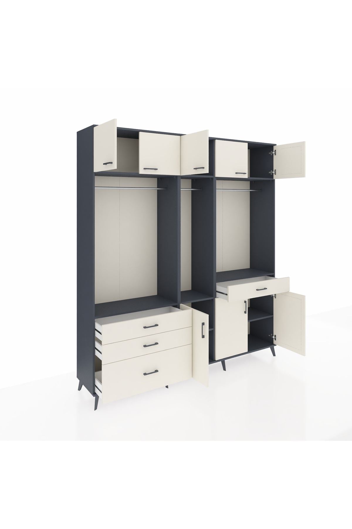 Hyperion Gardrop 8 Raflı 4 Çekmeceli 3 Askılı 220x44x243 Antrasit-Aytaşı/Aytaşı