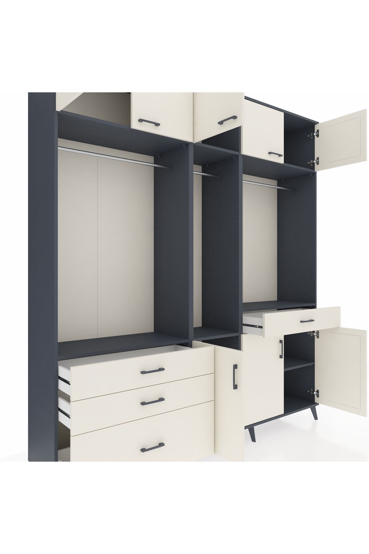 Hyperion Gardrop 8 Raflı 4 Çekmeceli 3 Askılı 220x44x243 Antrasit-Aytaşı/Aytaşı