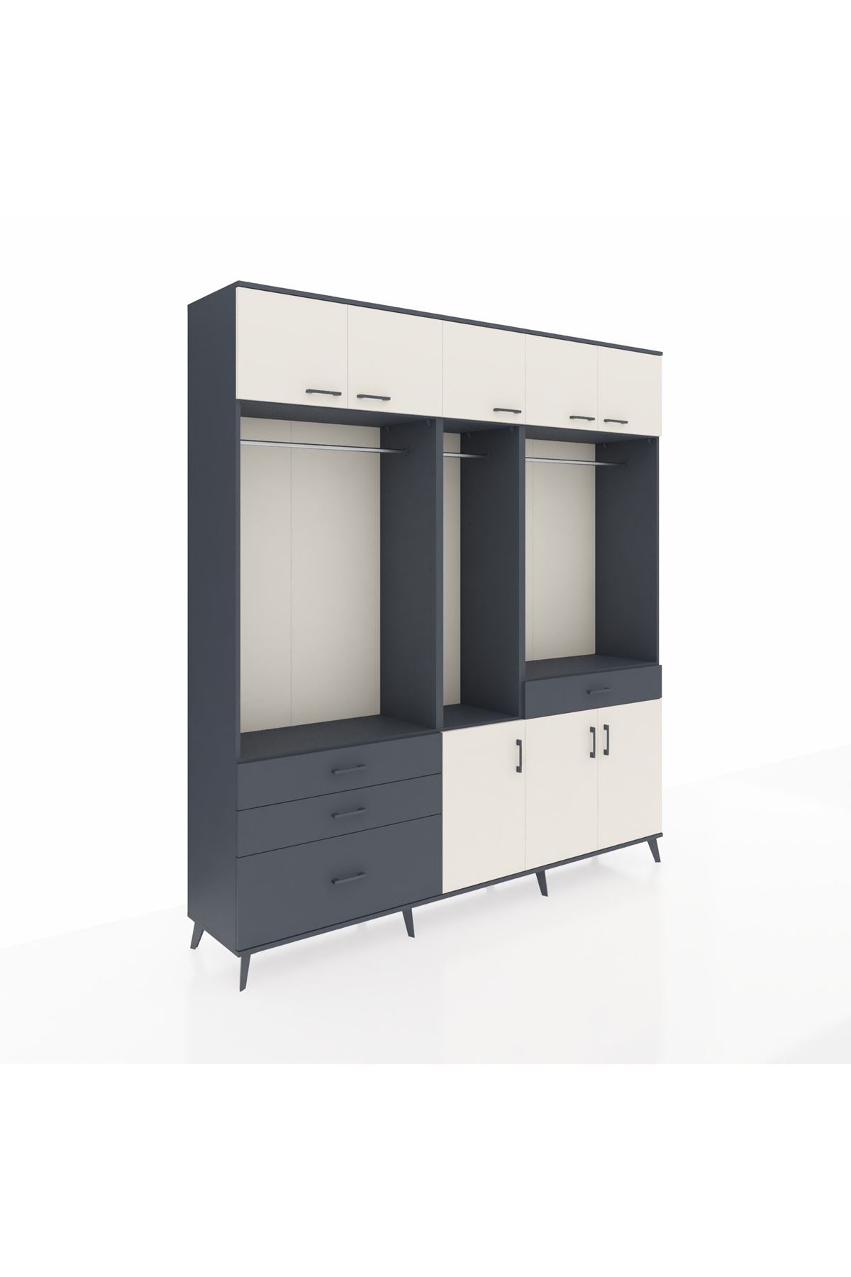 Hyperion Dolap 8 Raflı 4 Çekmeceli 3 Askılı 220x44x243 Antrasit-Aytaşı/Antrasit