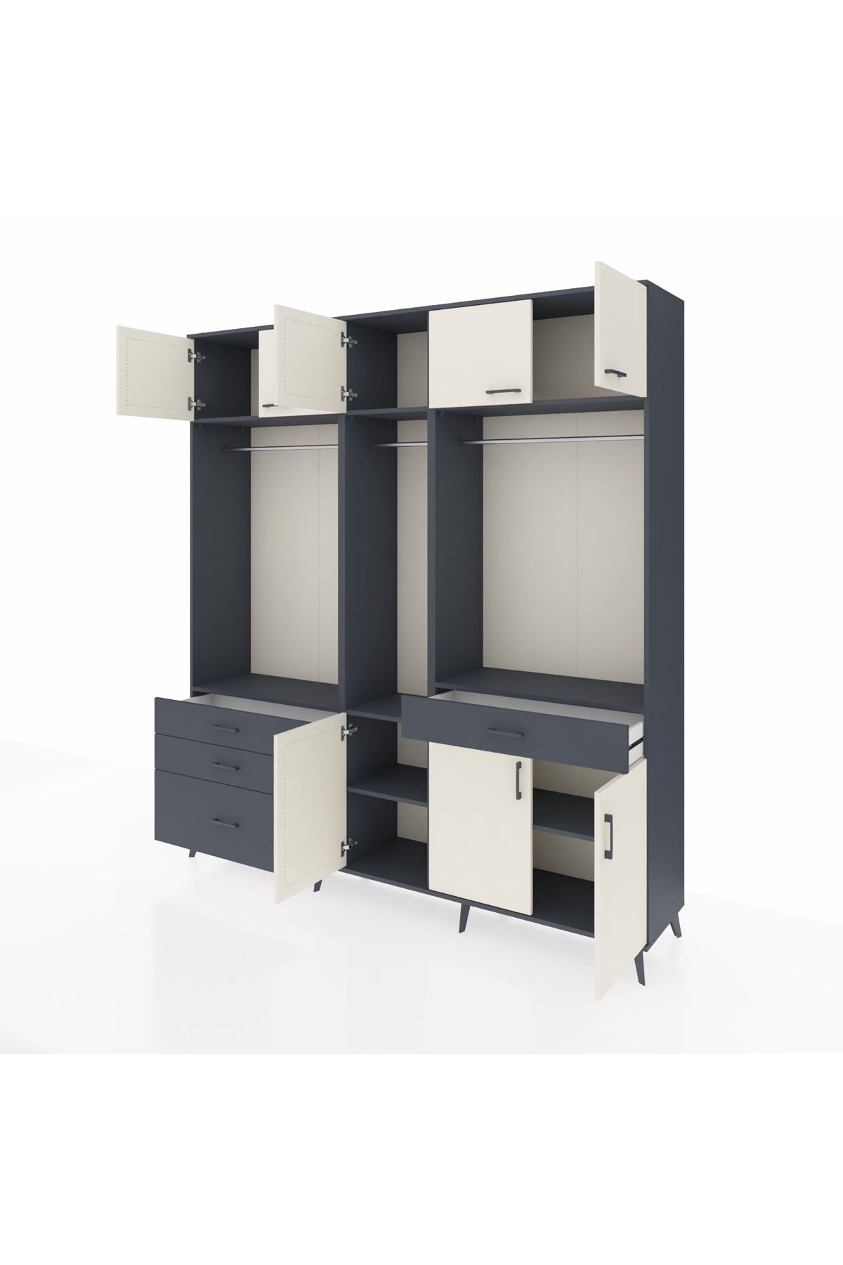 Hyperion Dolap 8 Raflı 4 Çekmeceli 3 Askılı 220x44x243 Antrasit-Aytaşı/Antrasit