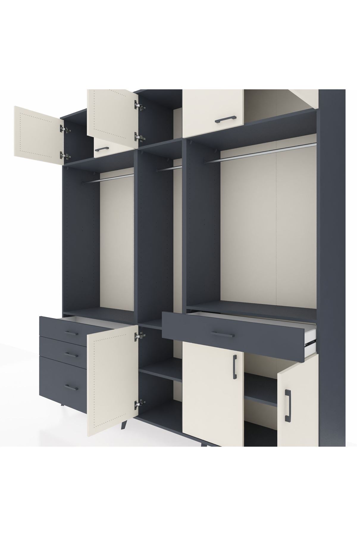 Hyperion Dolap 8 Raflı 4 Çekmeceli 3 Askılı 220x44x243 Antrasit-Aytaşı/Antrasit