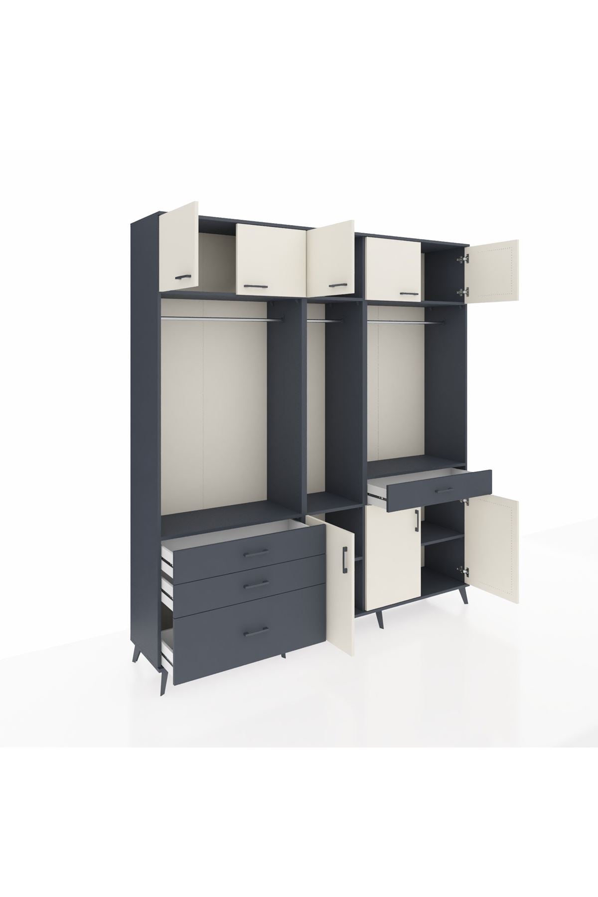 Hyperion Dolap 8 Raflı 4 Çekmeceli 3 Askılı 220x44x243 Antrasit-Aytaşı/Antrasit