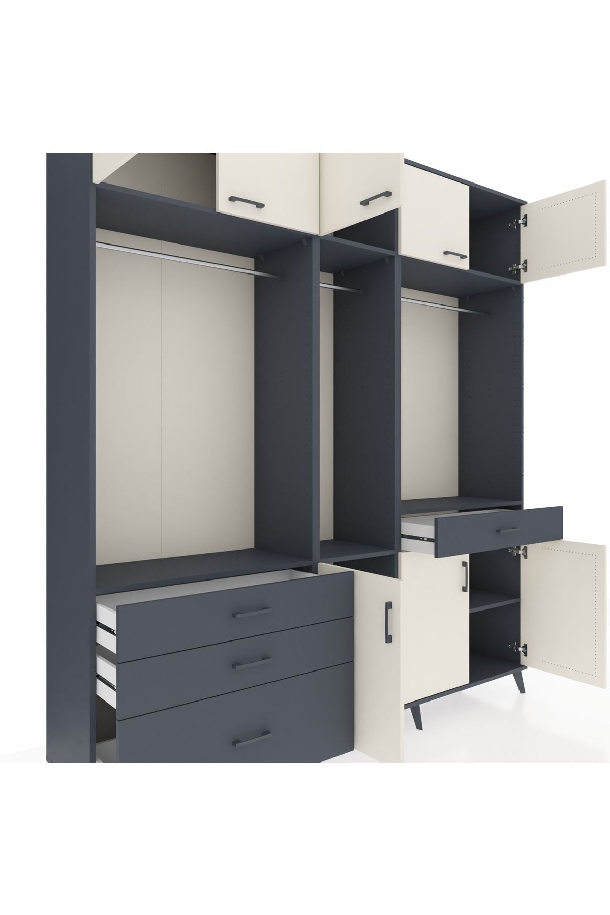 Hyperion Dolap 8 Raflı 4 Çekmeceli 3 Askılı 220x44x243 Antrasit-Aytaşı/Antrasit