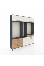 Hyperion Dolap 8 Raflı 4 Çekmeceli 3 Askılı 220x44x243 Antrasit-Aytaşı/Çam
